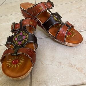 Spring Step L’Artiste leather sandals boho Artsy Cottagecore Whimsical 38